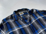 60s GRANELLA Shadow Plaid Rayon Shirt M Blue Black & Gray