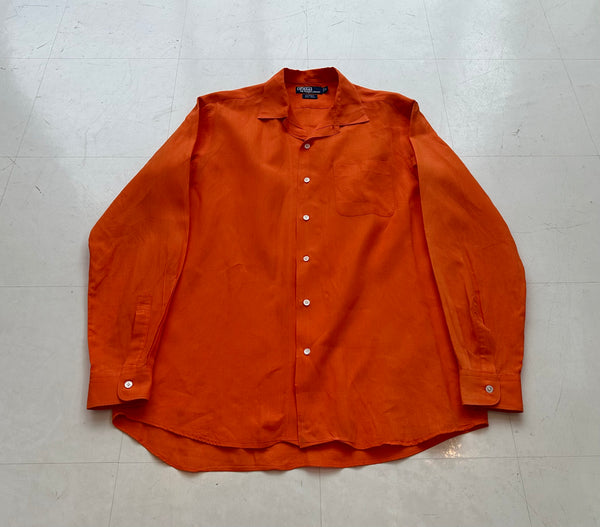 90s Polo Ralph Lauren BONNARD Linen L/S Shirt M HermesOrange