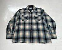 70s JC PENNEY Shadow Plaid Loop Wool Shirt L Turquoise&Black