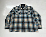 70s JC PENNEY Shadow Plaid Loop Wool Shirt L Turquoise&Black