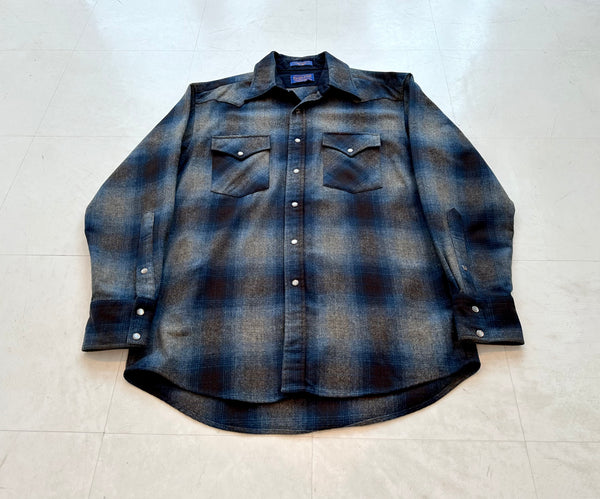 90s Pendleton ShadowPlaid Western Shirt M Blue