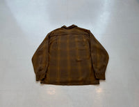 60s Vintage ShadowPlaid Rayon Loop Shirt M Brown&Mustard