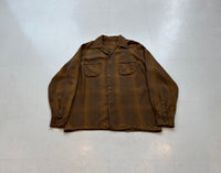 60s Vintage ShadowPlaid Rayon Loop Shirt M Brown&Mustard
