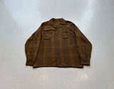 60s Vintage ShadowPlaid Rayon Loop Shirt M Brown&Mustard