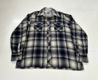 70s KENNINGTON Shadow Plaid Wool Shirt L DeepNavy