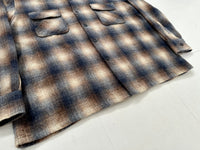 60s Cascade Shadow Plaid Loop Wool Shirt XL Navy&Brown