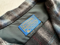60s PENDLETON Shadow Plaid Wool Board Shirt L DeepNavy&Blue