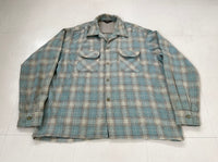 60s WOOL O THE WEST Shadow Plaid Loop Wool Shirt XL Turquoise