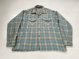 60s WOOL O THE WEST Shadow Plaid Loop Wool Shirt XL Turquoise