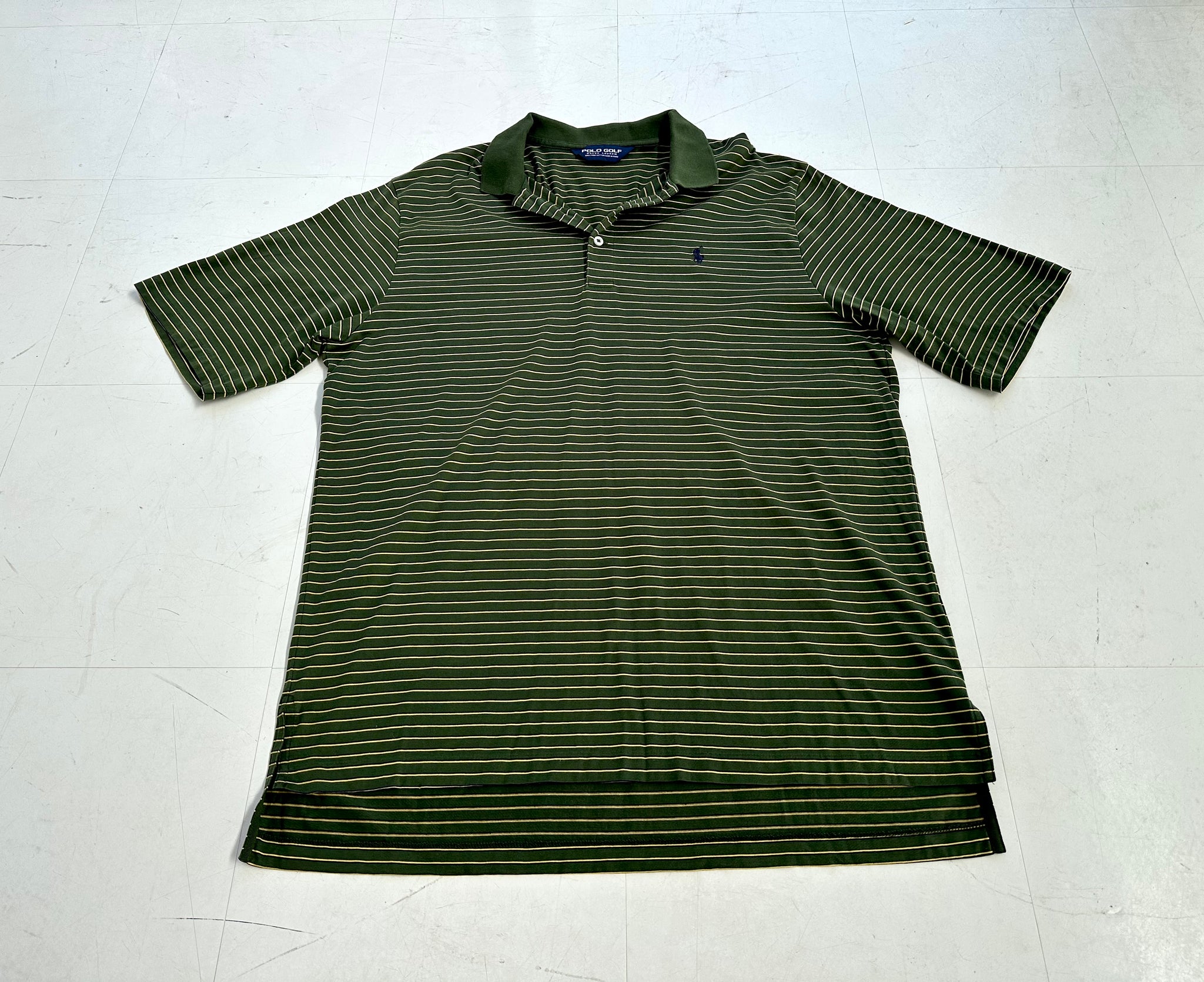 90s POLO GOLF Striped Polo Shirt L Khaki – NO BURCANCY