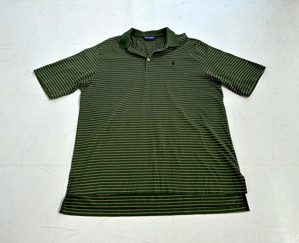 90s POLO GOLF Striped Polo Shirt L Khaki