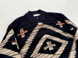 90s ORVIS Native Pattern Knit Jacket L Black