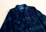 90s PENDLETON Shadow Plaid Western Shirt L Navy