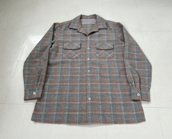 60s Shadow Plaid Loop Wool Shirt SalmonPink&Gray