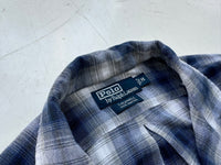 90s Polo Ralph Lauren CALDWELL Rayon Shadow Plaid L/S Shirt M Blue&White