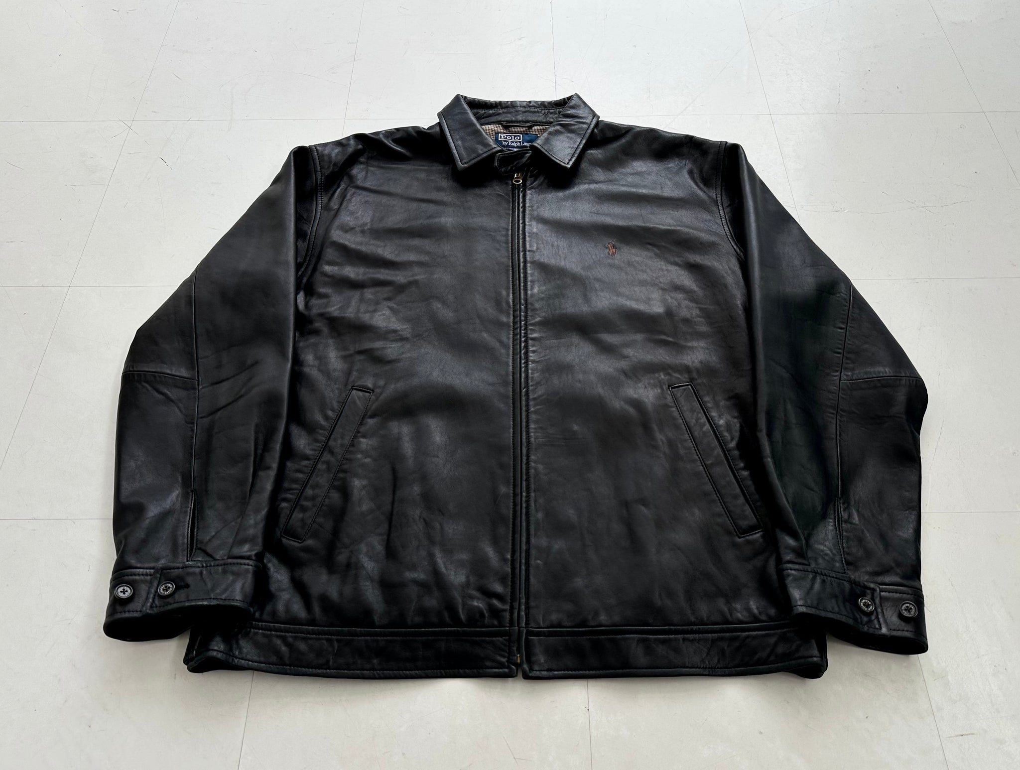 90s Polo Ralph Lauren Leather SwingTop Jacket L Black – NO