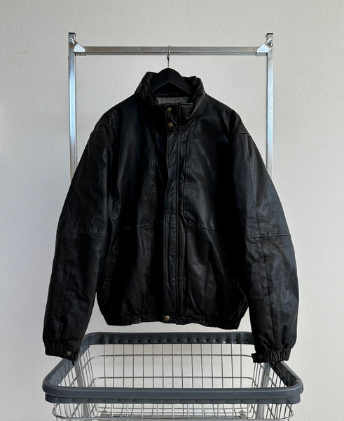 80s Eddie Bauer Leather Puffer Jacket XL Black