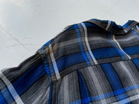 60s GRANELLA Shadow Plaid Rayon Shirt M Blue Black & Gray