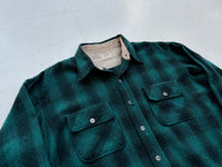 50s Sears Shadow Plaid Wool Shirt XL Green&Black