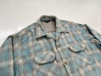 60s WOOL O THE WEST Shadow Plaid Loop Wool Shirt XL Turquoise