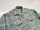 60s WOOL O THE WEST Shadow Plaid Loop Wool Shirt XL Turquoise