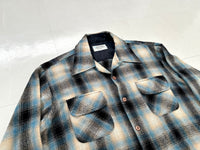 70s JC PENNEY Shadow Plaid Loop Wool Shirt L Turquoise&Black