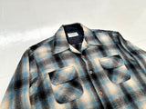 70s JC PENNEY Shadow Plaid Loop Wool Shirt L Turquoise&Black