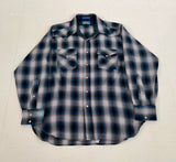 70s SIR PENDLETON Shadow Plaid Western Shirt L Blue