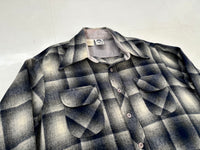 70s KENNINGTON Shadow Plaid Wool Shirt L DeepNavy