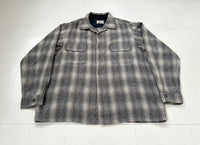 60s TOWNCRAFT Shadow Plaid Loop Wool Shirt L LightGray