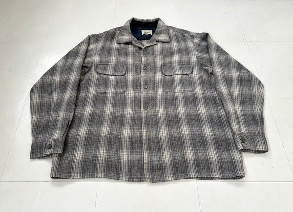 60s TOWNCRAFT Shadow Plaid Loop Wool Shirt L LightGray