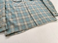 60s WOOL O THE WEST Shadow Plaid Loop Wool Shirt XL Turquoise