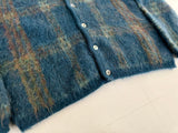 60s Alps Mohair Plaid Cardigan L Teal