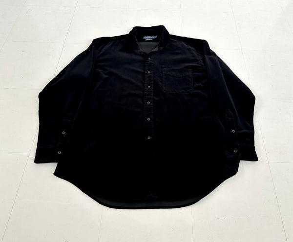 90s Polo Ralph Lauren LOWELL SPORT Velour L/S Shirt XL Black
