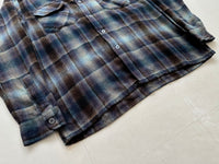 60s Lumber Jack Shadow Plaid Wool Board Shirt M Navy&Brown