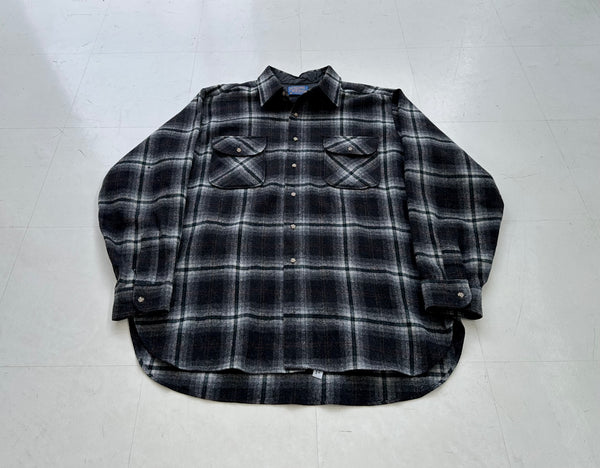 60s Pendleton Shadow Plaid Wool Shirt XL Black