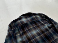 60s Lumber Jack Shadow Plaid Wool Board Shirt M Navy&Brown