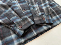60s PENDLETON Shadow Plaid Wool Board Shirt L DeepNavy&Blue
