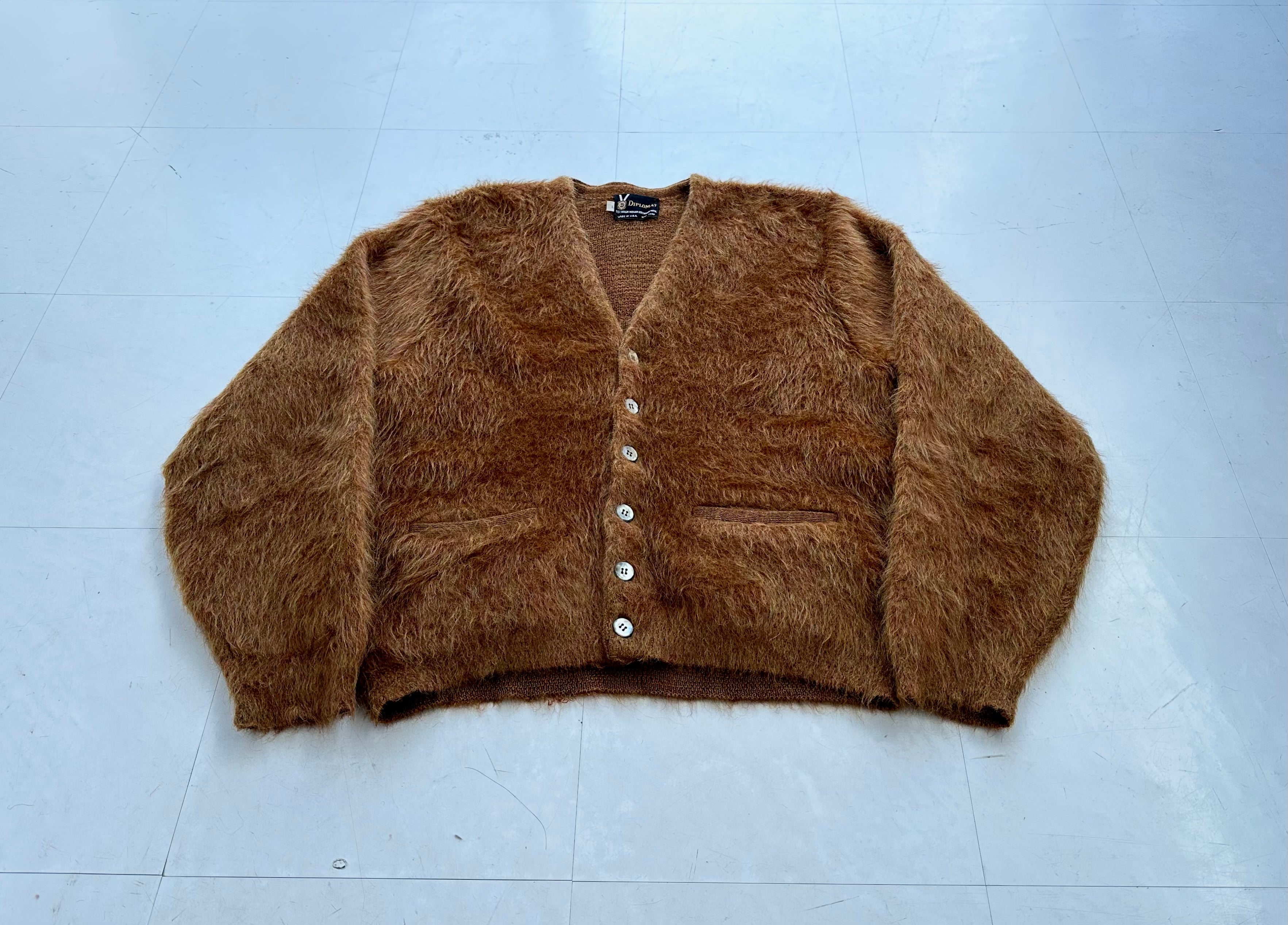 60s vintage 毛足長 DIPLOMOT モヘアカーディガン 茶 (M) 60's DIPLOMAT MOHAIR CARDIGAN Made in USA/M | 【USED.VINTAGE