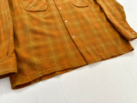 60s Woolshire Shadow Plaid Wool Loop Shirt M Orange