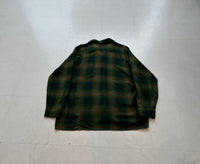 60s ARROW ShadowPlaid Rayon Shirt L ForestGreen
