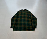 60s ARROW ShadowPlaid Rayon Shirt L ForestGreen
