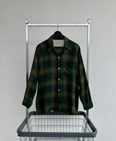 60s ARROW ShadowPlaid Rayon Shirt L ForestGreen