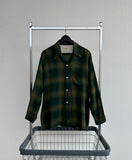 60s ARROW ShadowPlaid Rayon Shirt L ForestGreen
