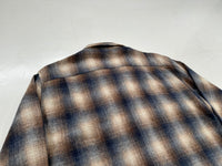 60s Cascade Shadow Plaid Loop Wool Shirt XL Navy&Brown