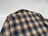 60s Cascade Shadow Plaid Loop Wool Shirt XL Navy&Brown