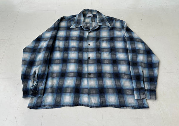 80s Career Club Shadow Plaid Flannel Shirt XL Blue&Black