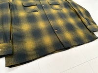 60s Woolshire Shadow Plaid Loop Wool shirt XL Mustard&Black