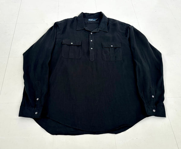 90s Polo Ralph Lauren 100%Linen Pullover L/S Shirt XXL Black