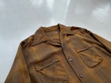 60s Vintage ShadowPlaid Rayon Loop Shirt M Brown&Mustard
